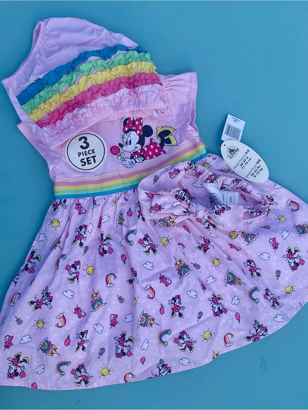 Disney parks Pink Minnie Mouse Rainbow Ruffle Dress Set